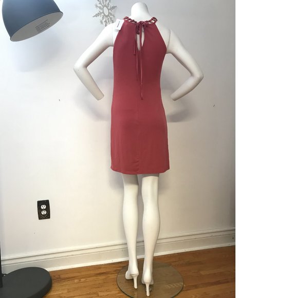 Le Chateau Corral Peach Salmon Pink Bodycon Formal cocktail Dress Beaded NWT - Picture 7 of 8